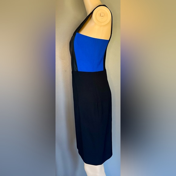 MASON BY MICHELLE Leather Insert Dress Pencil Wrap Bodycon Blue/Black Sz 6 - Picture 7 of 9